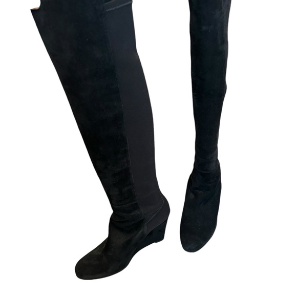 Stuart Weitzman Over the Knee Wedge Black Suede Boot 8 1/2M - Picture 2 of 7